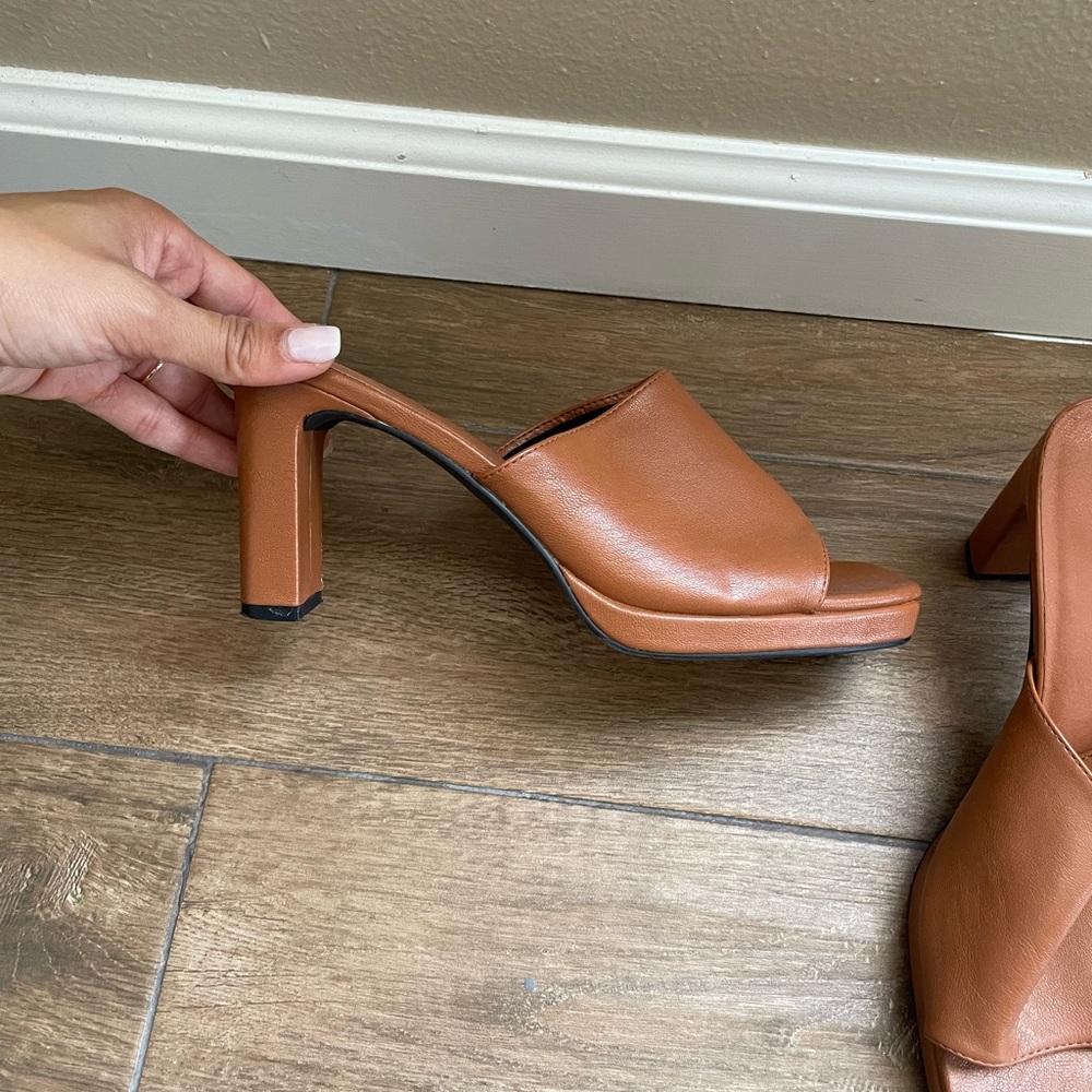 Princess Polly Tan Heeled Mules
